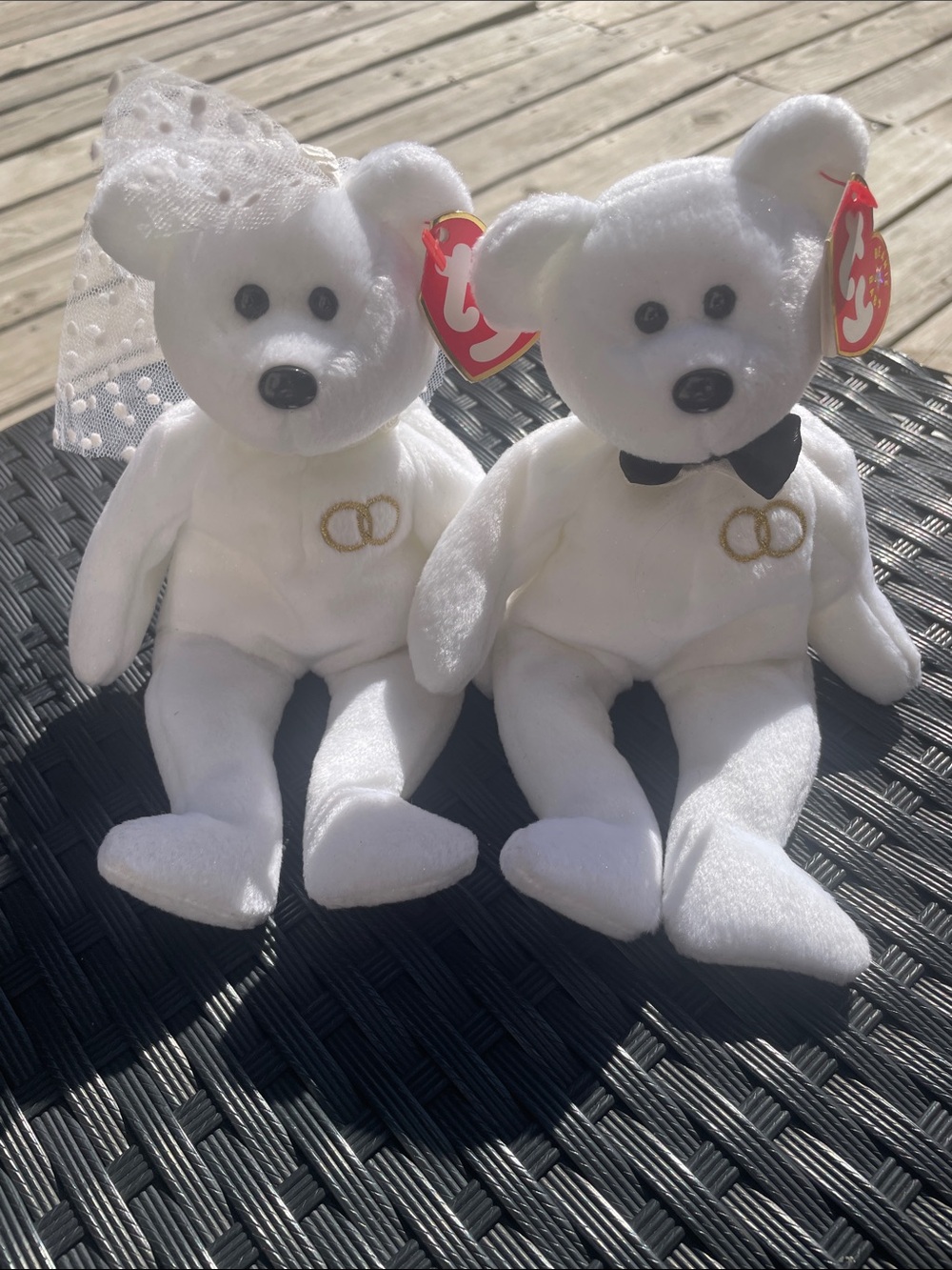 Ty Beanie Babies Mr. & Mrs. Wedding Bears Bride Groom Pair White Retired